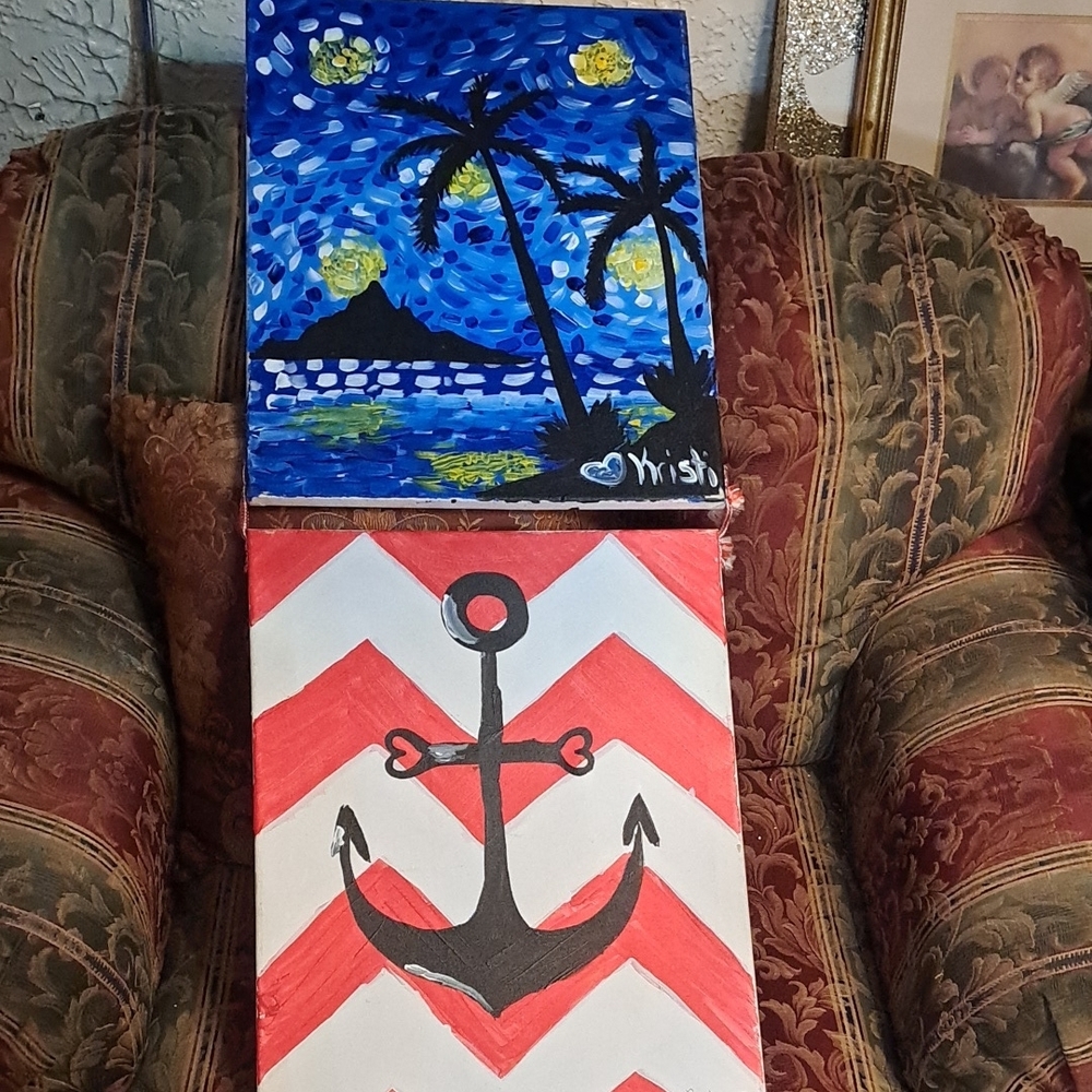 Colorful Beach and Anchor Canvas Art Set